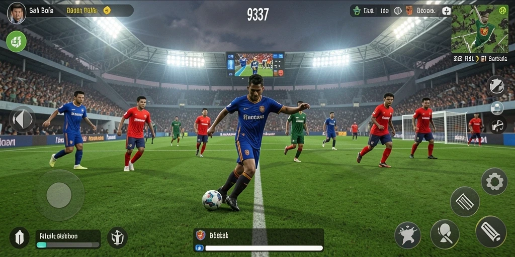 Tampilan gameplay seru dalam pertandingan sepak bola.