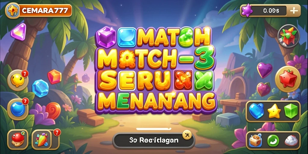 Screenshot gameplay CEMARA777 menunjukkan aksi seru dalam mencocokkan item Match-3.