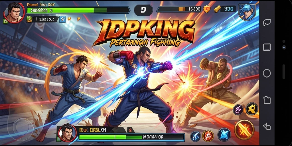 Tampilan aksi mendebarkan dari gameplay <strong>IDPKING</strong> saat karakter bertarung di arena.