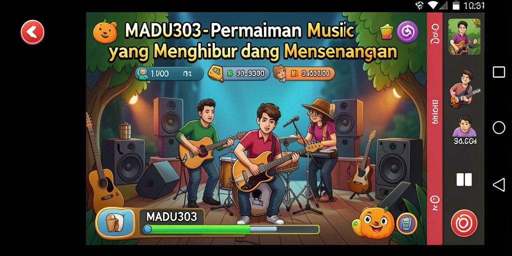 Screenshot MADU303 menampilkan gameplay seru dengan berbagai genre musik.