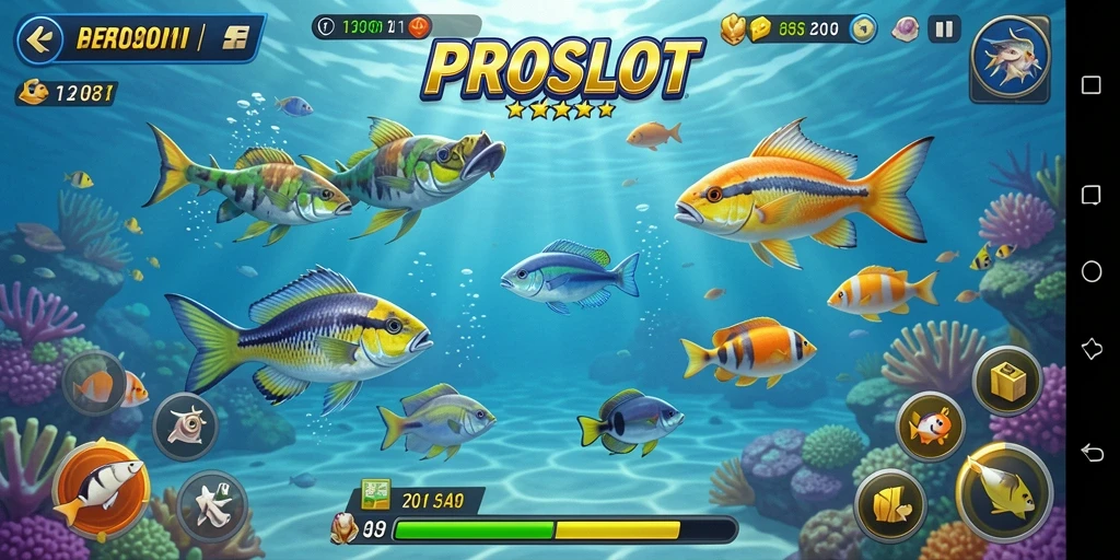 Screenshot utama PROSLOT menampilkan aksi tembak ikan yang seru.