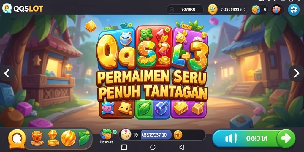 Tampilan gameplay seru dari QQSLOT dengan level Match-3 yang menantang.