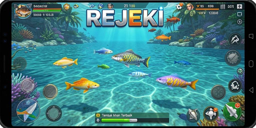 Tampilan screenshot game Tembak Ikan REJEKI yang menarik dan mengasyikkan.