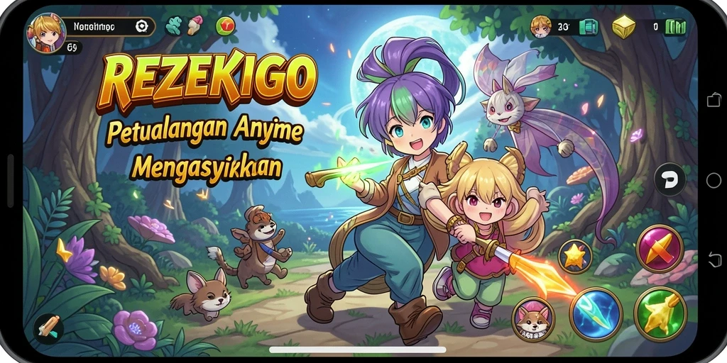 Screenshot gameplay REZEKIGO dengan karakter anime yang menarik.